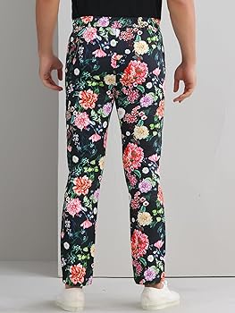 Lars Amadeus Floral Printed Pants for Men's Contrasting Colors